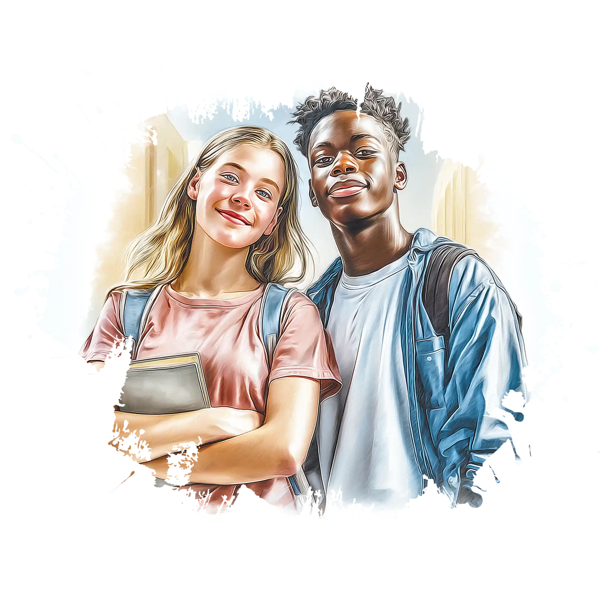 Junge und Mädchen mit Schulbuch in der Hand